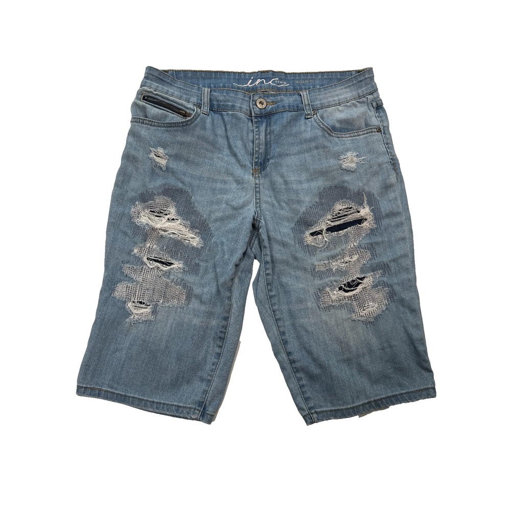 INC International Concepts Womens 10 Blue Distressed Denim Shorts Regular Fit